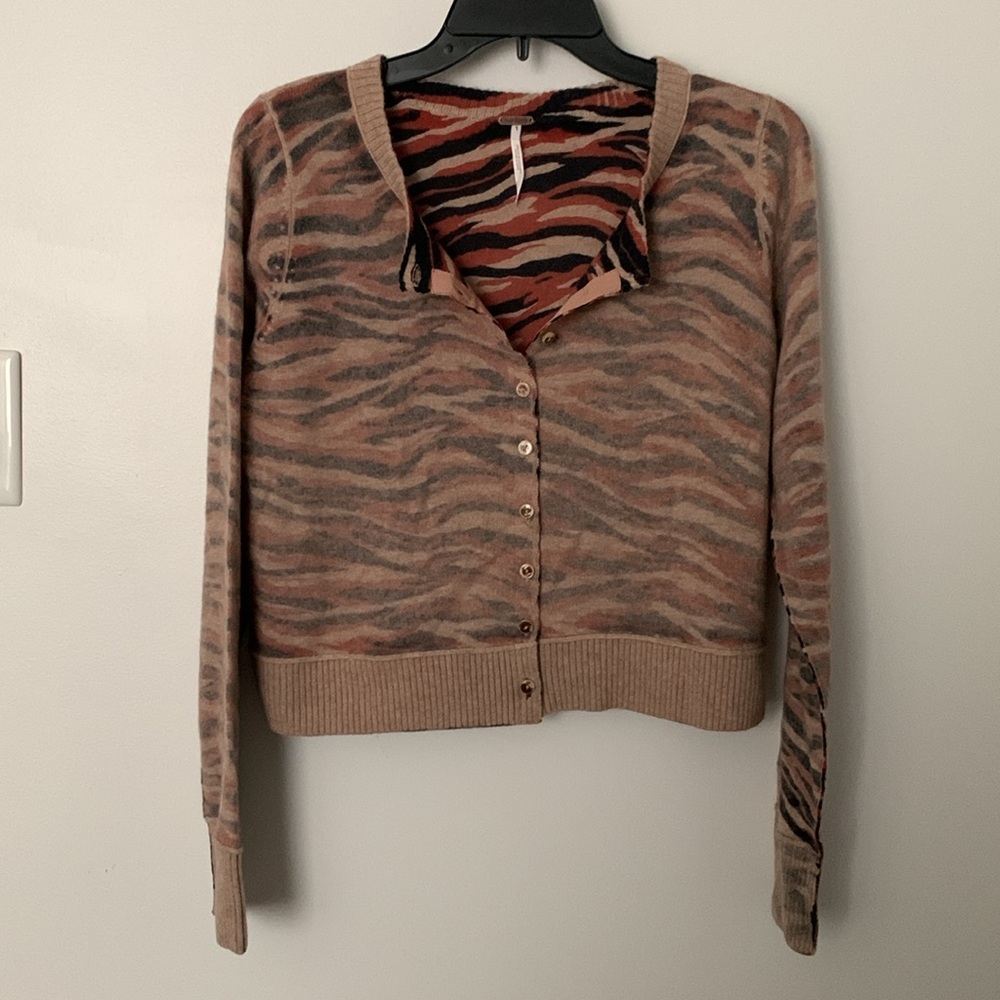 NWOT FREE PEOPLE Cashmere Nocturnal Cardi Tiger Print - Picture 6 of 11